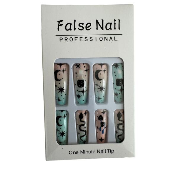 NIB Halloween Camouflage Extra Long Coffin Nail Tip Glue On Press-on - Picture 1 of 3